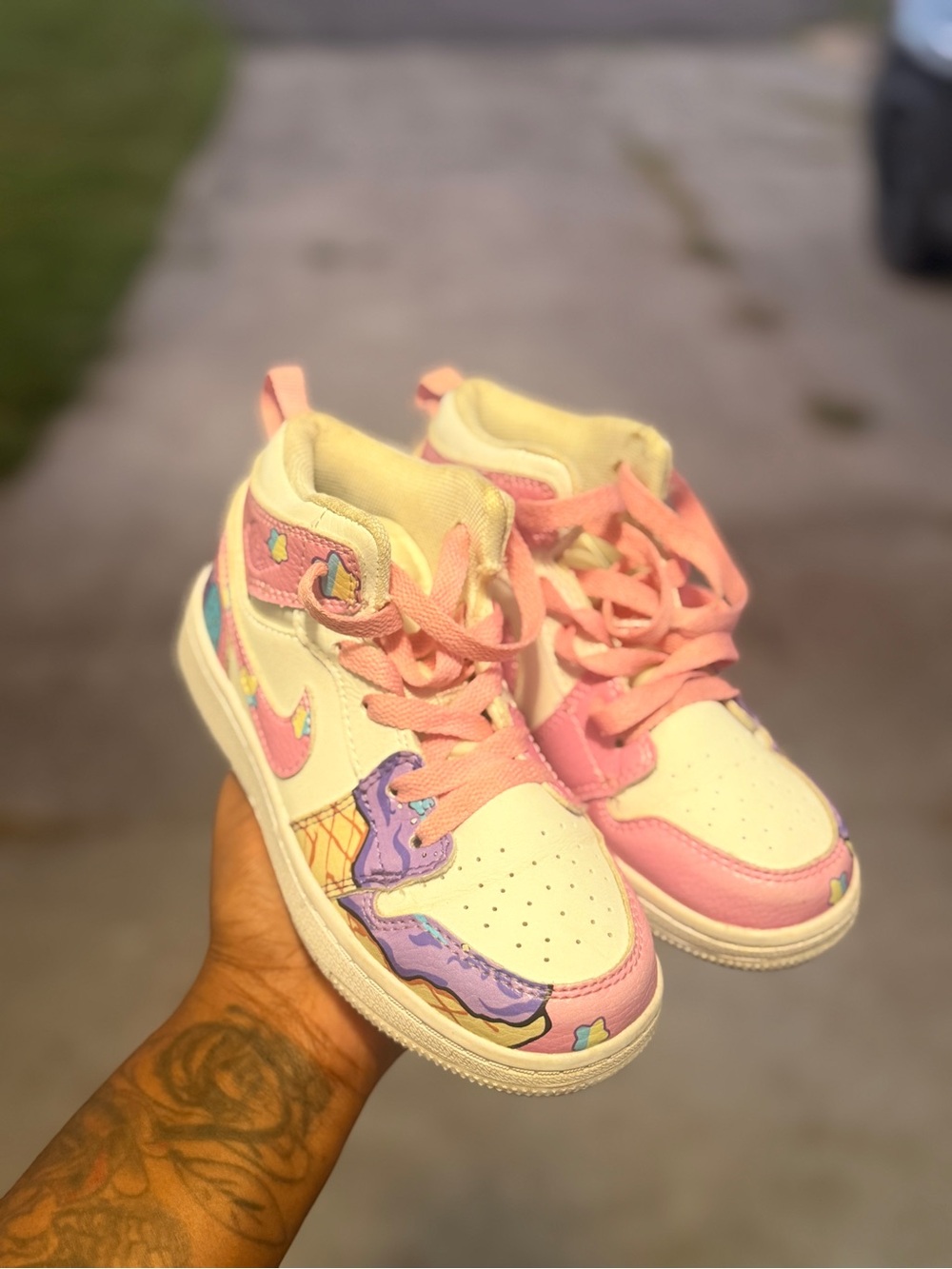 Kids Pink & White High-Top Sneakers with Pastel Accents